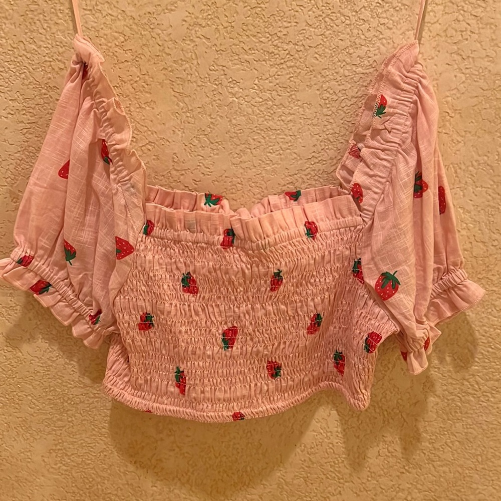 Strawberry Crop Top off the shoulder Size Small Cotton On